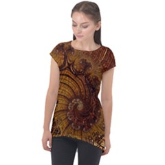 Copper Caramel Swirls Abstract Art Cap Sleeve High Low Top by Pakrebo