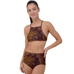 Copper Caramel Swirls Abstract Art High Waist Tankini Set