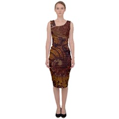 Copper Caramel Swirls Abstract Art Sleeveless Pencil Dress