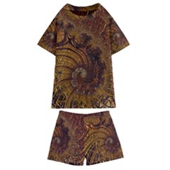 Copper Caramel Swirls Abstract Art Kids  Swim Tee And Shorts Set by Pakrebo