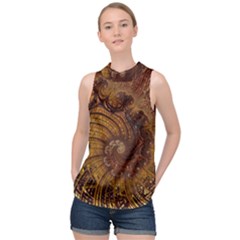 Copper Caramel Swirls Abstract Art High Neck Satin Top