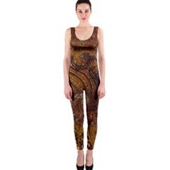 Copper Caramel Swirls Abstract Art One Piece Catsuit by Pakrebo