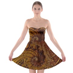 Copper Caramel Swirls Abstract Art Strapless Bra Top Dress by Pakrebo