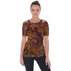 Copper Caramel Swirls Abstract Art Shoulder Cut Out Short Sleeve Top by Pakrebo