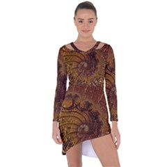 Copper Caramel Swirls Abstract Art Asymmetric Cut-out Shift Dress