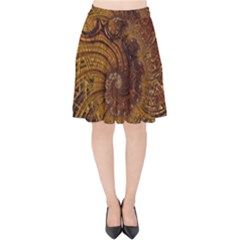 Copper Caramel Swirls Abstract Art Velvet High Waist Skirt by Pakrebo