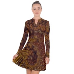 Copper Caramel Swirls Abstract Art Long Sleeve Panel Dress by Pakrebo