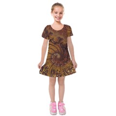 Copper Caramel Swirls Abstract Art Kids  Short Sleeve Velvet Dress by Pakrebo