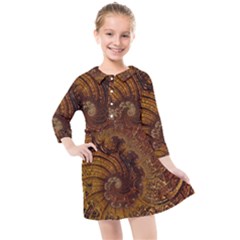 Copper Caramel Swirls Abstract Art Kids  Quarter Sleeve Shirt Dress by Pakrebo