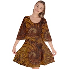 Copper Caramel Swirls Abstract Art Velour Kimono Dress by Pakrebo