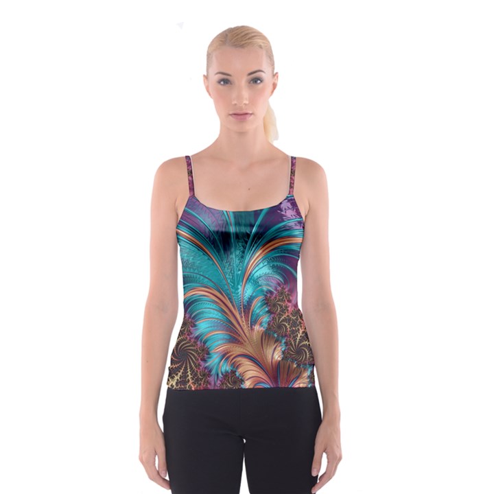 Feather Fractal Artistic Design Spaghetti Strap Top