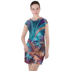 Feather Fractal Artistic Design Drawstring Hooded Dress