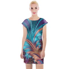 Feather Fractal Artistic Design Cap Sleeve Bodycon Dress by Pakrebo