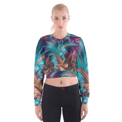 Feather Fractal Artistic Design Cropped Sweatshirt by Pakrebo