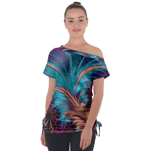 Feather Fractal Artistic Design Tie-up Tee by Pakrebo