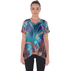 Feather Fractal Artistic Design Cut Out Side Drop Tee by Pakrebo