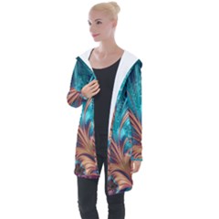 Feather Fractal Artistic Design Longline Hooded Cardigan