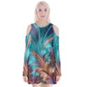 Feather Fractal Artistic Design Velvet Long Sleeve Shoulder Cutout Dress View1