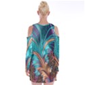 Feather Fractal Artistic Design Velvet Long Sleeve Shoulder Cutout Dress View2