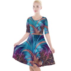 Feather Fractal Artistic Design Quarter Sleeve A-line Dress by Pakrebo