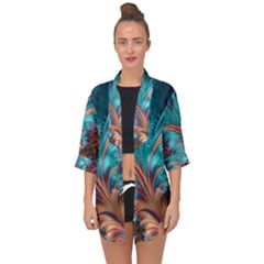 Feather Fractal Artistic Design Open Front Chiffon Kimono by Pakrebo