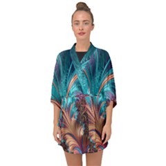 Feather Fractal Artistic Design Half Sleeve Chiffon Kimono by Pakrebo