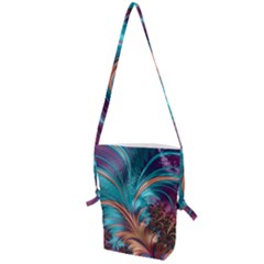 Feather Fractal Artistic Design Folding Shoulder Bag by Pakrebo