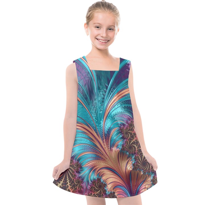 Feather Fractal Artistic Design Kids  Cross Back Dress