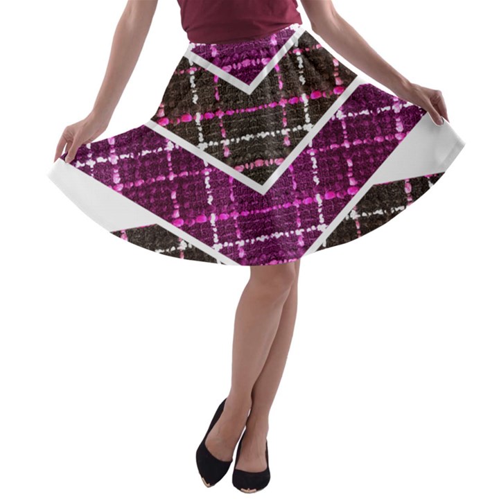 Fabric Tweed Purple Brown Pink A-line Skater Skirt