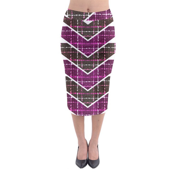 Fabric Tweed Purple Brown Pink Midi Pencil Skirt