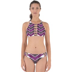 Fabric Tweed Purple Brown Pink Perfectly Cut Out Bikini Set by Pakrebo