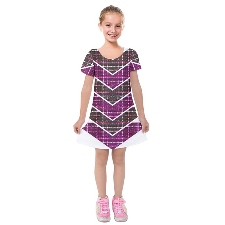 Fabric Tweed Purple Brown Pink Kids  Short Sleeve Velvet Dress