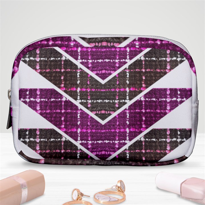 Fabric Tweed Purple Brown Pink Make Up Pouch (Small)