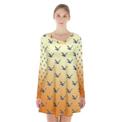 Blue Bird Of Happiness - Sunset (colourglide) - By Larenard Long Sleeve Velvet V-neck Dress