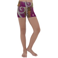 Purple Flower With Shine Kids  Lightweight Velour Yoga Shorts