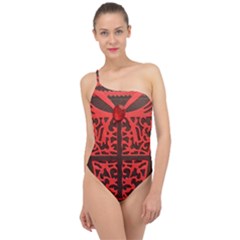 Red Present Classic One Shoulder Swimsuit by DeneWestUK