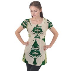 Oh Christmas Tree Puff Sleeve Tunic Top