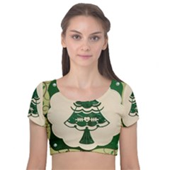 Oh Christmas Tree Velvet Short Sleeve Crop Top 