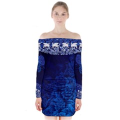 Blue Lamassu Garden Long Sleeve Off Shoulder Dress by DoniainArt