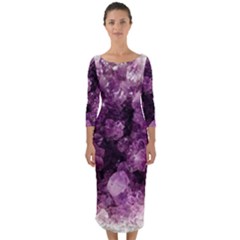 Amethyst Purple Violet Geode Slice Quarter Sleeve Midi Bodycon Dress by genx