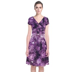 Amethyst Purple Violet Geode Slice Short Sleeve Front Wrap Dress by genx