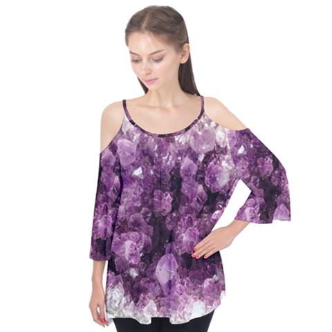 Amethyst Purple Violet Geode Slice Flutter Tees by genx