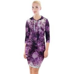 Amethyst Purple Violet Geode Slice Quarter Sleeve Hood Bodycon Dress by genx