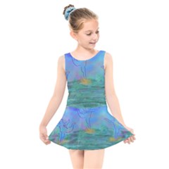 Power Of 3 Kids  Skater Dress Swimsuit by PurpleDuckyDesigns