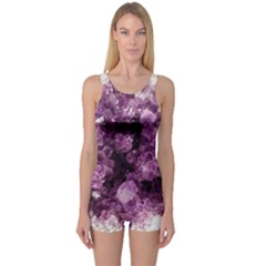 Amethyst Purple Violet Geode Slice One Piece Boyleg Swimsuit by genx