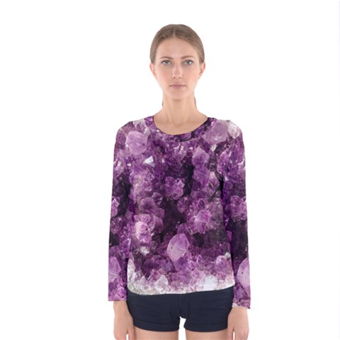 Amethyst Purple Violet Geode Slice Women s Long Sleeve Tee by genx