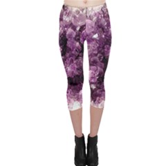 Amethyst Purple Violet Geode Slice Capri Leggings  by genx