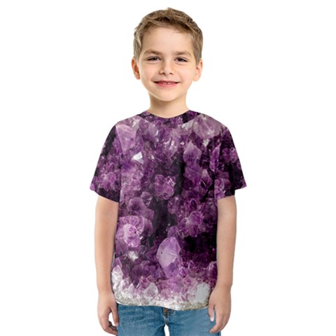 Amethyst Purple Violet Geode Slice Kids  Sport Mesh Tee by genx