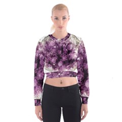 Amethyst Purple Violet Geode Slice Cropped Sweatshirt by genx