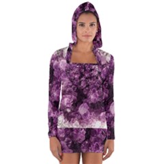 Amethyst Purple Violet Geode Slice Long Sleeve Hooded T-shirt by genx